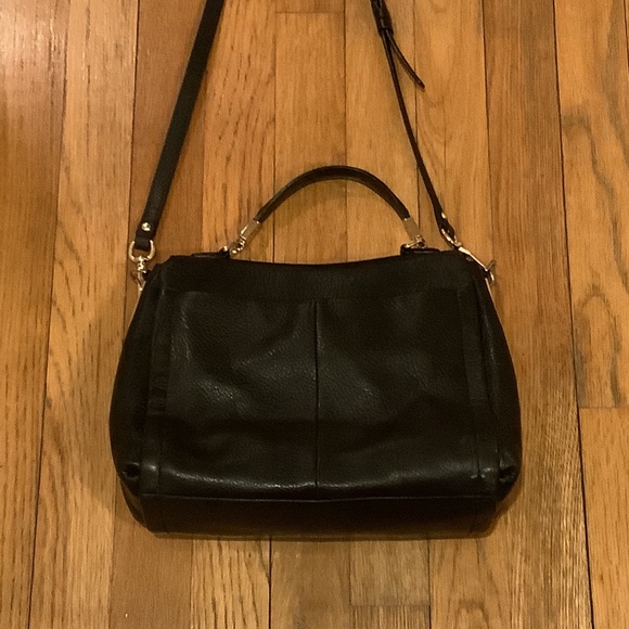 COACH Top Handle Satchel Crossbody Black Leather with Royal Blue Interior - Picture 5 of 13